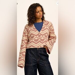 Lucy and Yak Robyn - V-Neck Cotton Cardigan in Heart Argyle